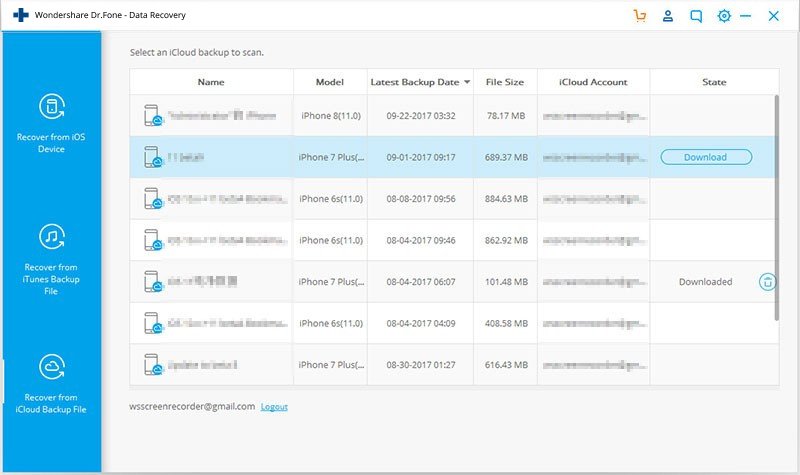 download iCloud backup file